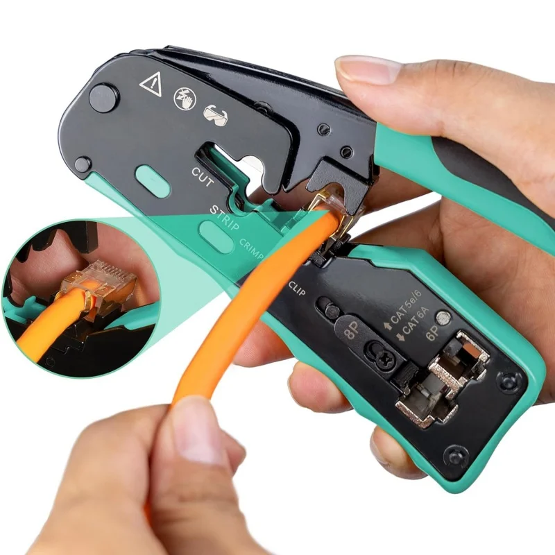 8P 6P RJ45 RJ12 RJ11 Pass Through Connectors Modular Crimper for  Cat5 Cat6 Cat7 Cat8 Strip Cut Crimp Tool Ethernet Crimper