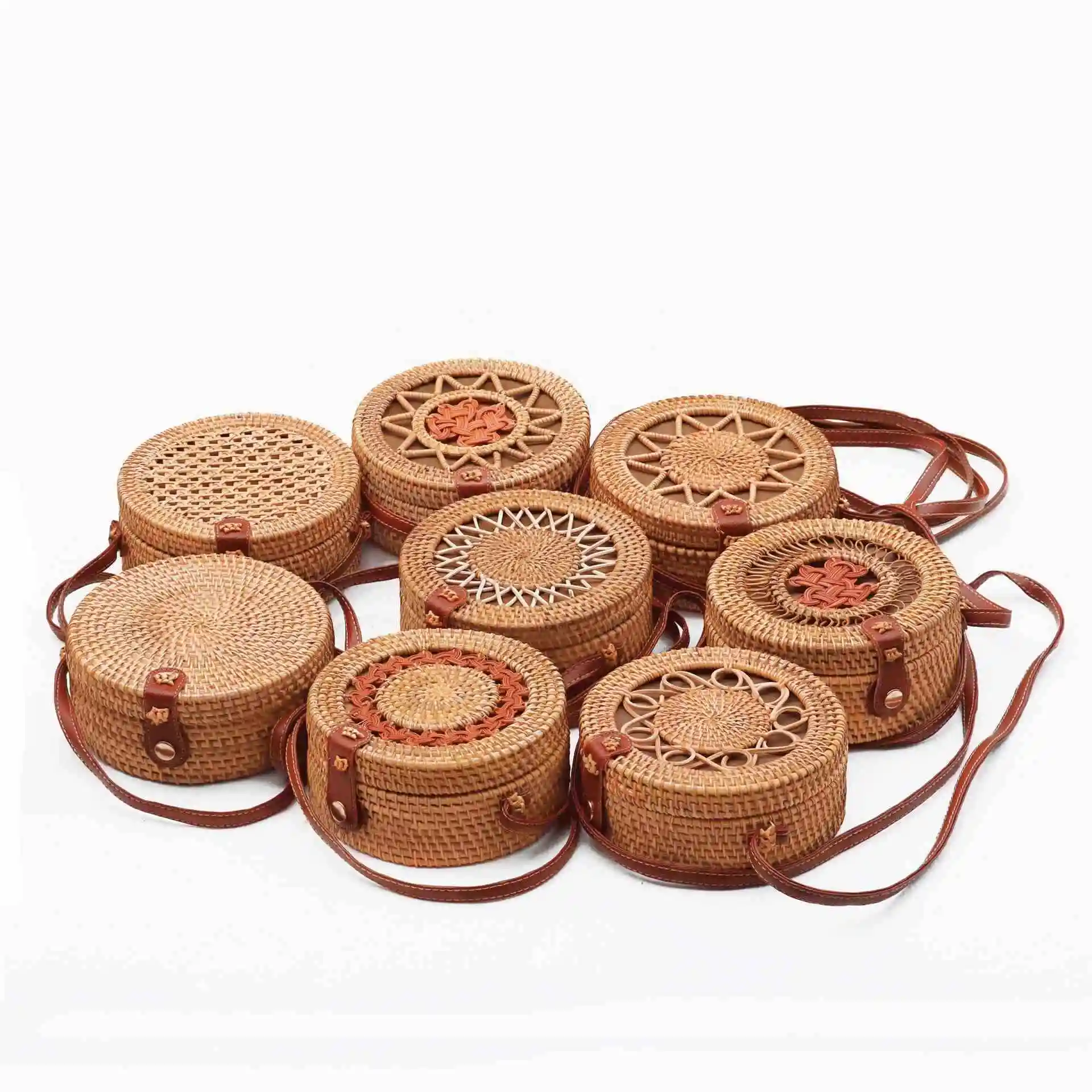 SPZ Round Straw Women Summer Rattan Handmade Woven Beach Cross Body Bag Ethnic style boho bags women rattan bali bag