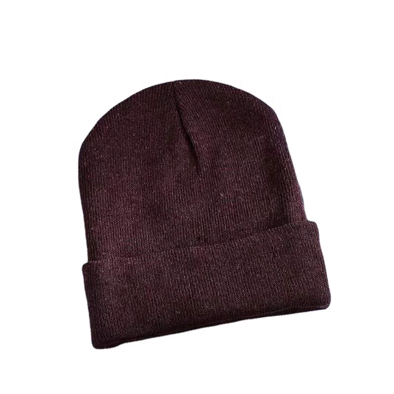 Wholesale Cheap Custom Cuffed Knit Hats Winter Warm Pure Color Thick Melon Cap Wool Beanie Knitted Hat