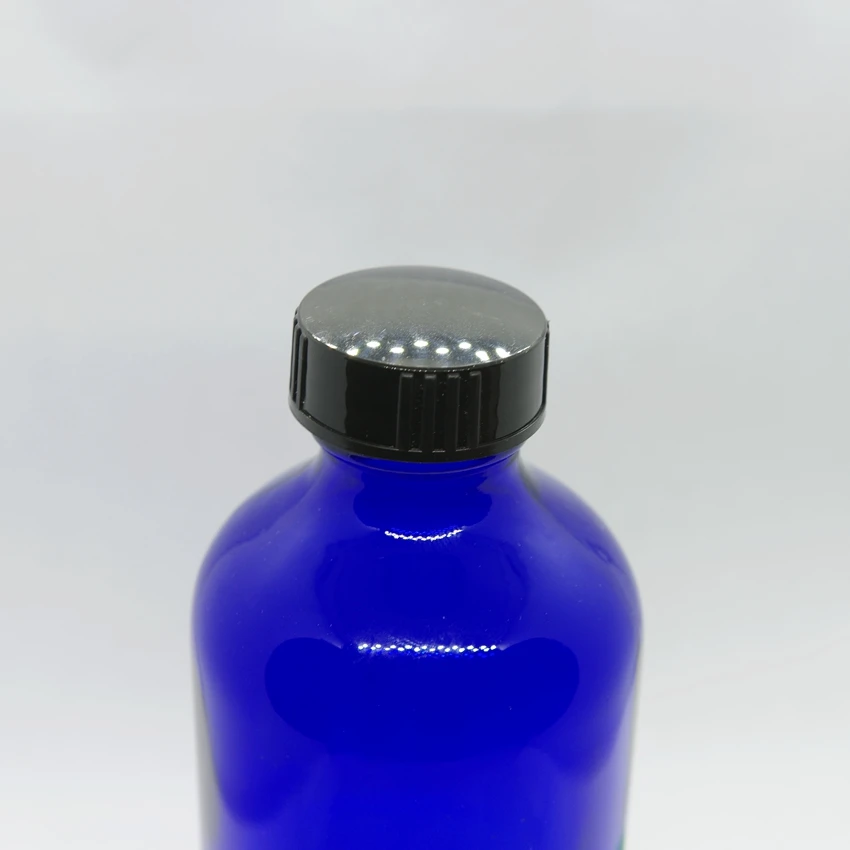 Wholesale custom Boston blue glass bottle 18/400 black green plastic screw cap in lids
