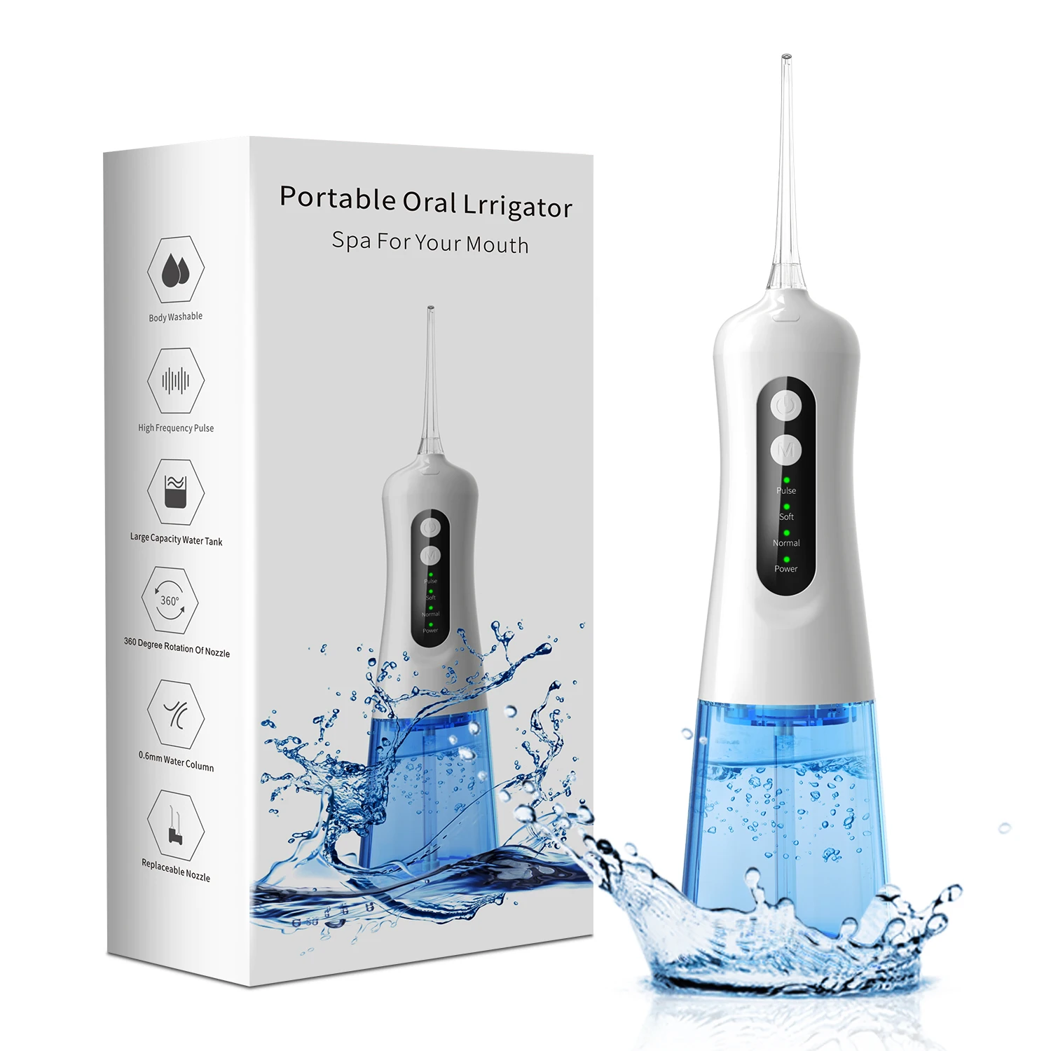 
Professional Cordless Dental Oral Irrigator - 300ML Portable and Rechargeable IPX7 Waterproof 4 Modes Water Flosser 