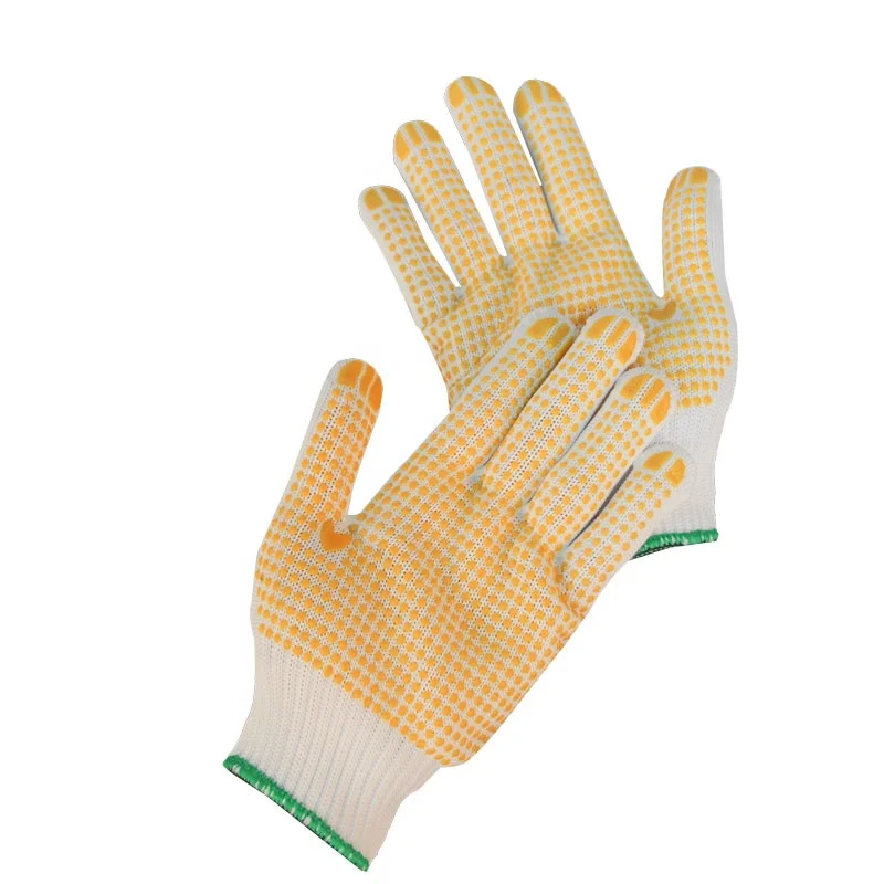 Yellow polka pvc dotted Knitted cotton white PVC hand dipped General Purpose Work guantes de Gloves