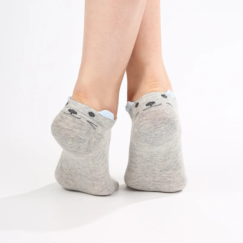 6 pairs set low cut anti slip cute cartoon socks summer cotton ankle knit fashion jacquard women socks