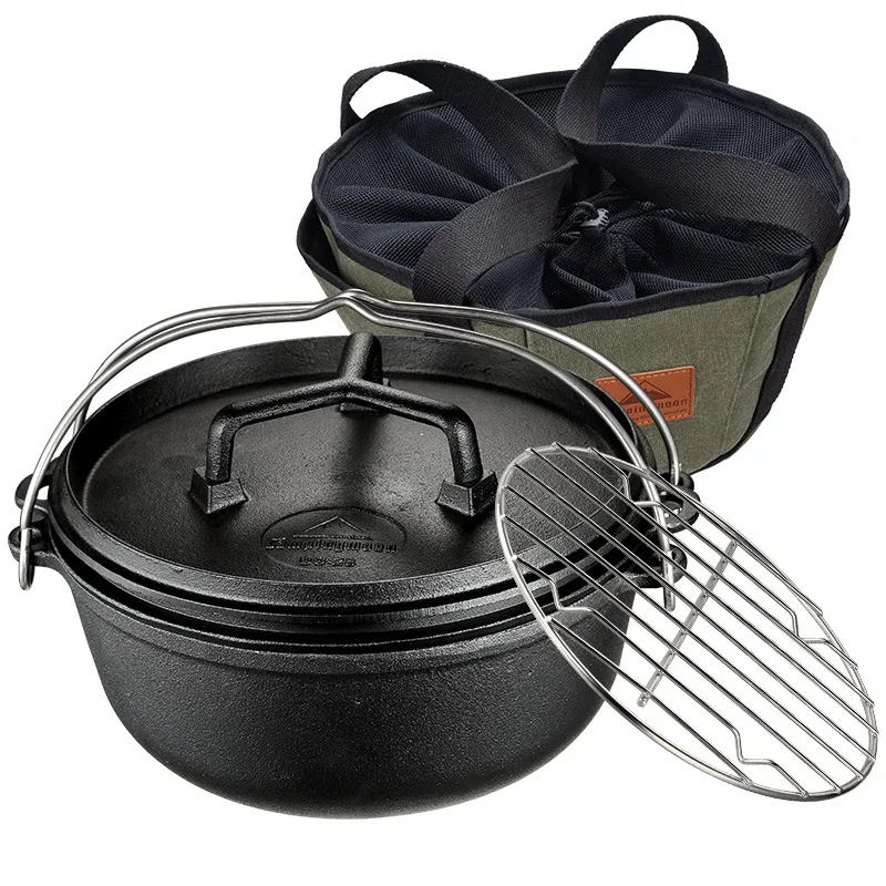 Dropshipping Dutch Oven Camping Outdoor Portable Multi-function Cast Iron Cookware
