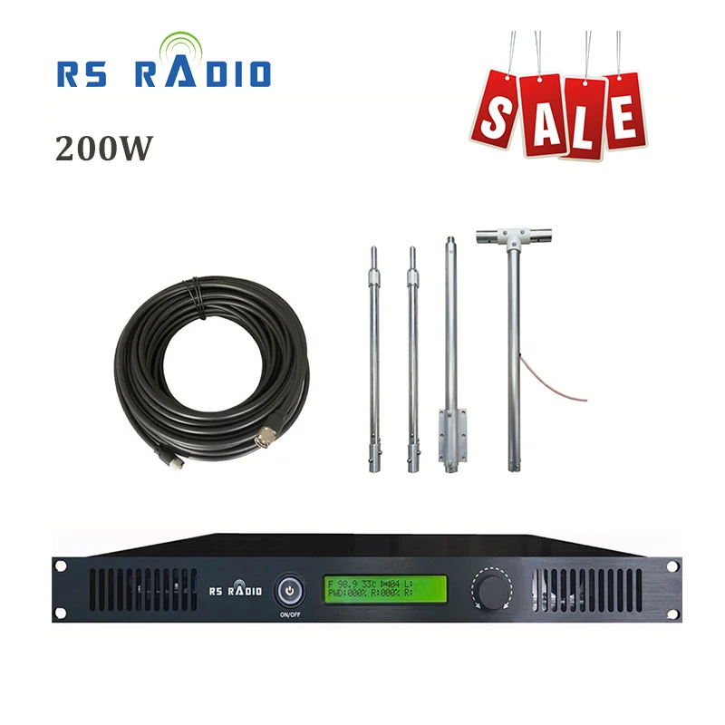 RS RADIO 1U 200W Long Range FM Radio Transmitter 87~108MHz for Church Broadcast Station