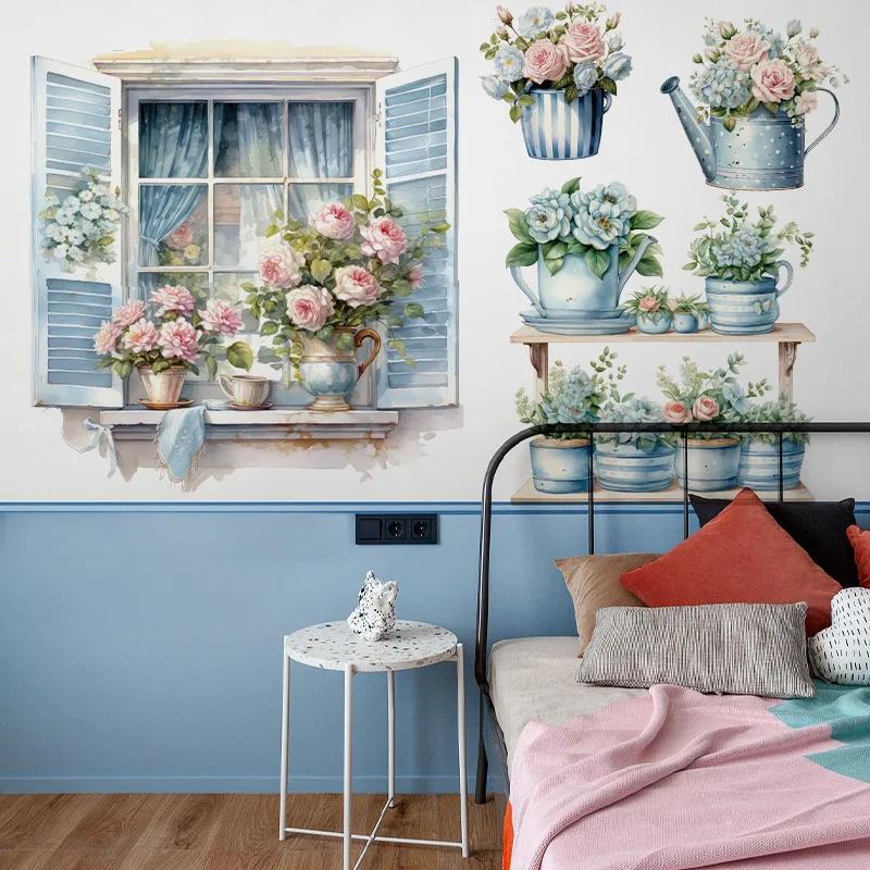 tropical plant wall stickers green big leaves with colored butterflies wallpaper self adhesive wall mural modern home decor