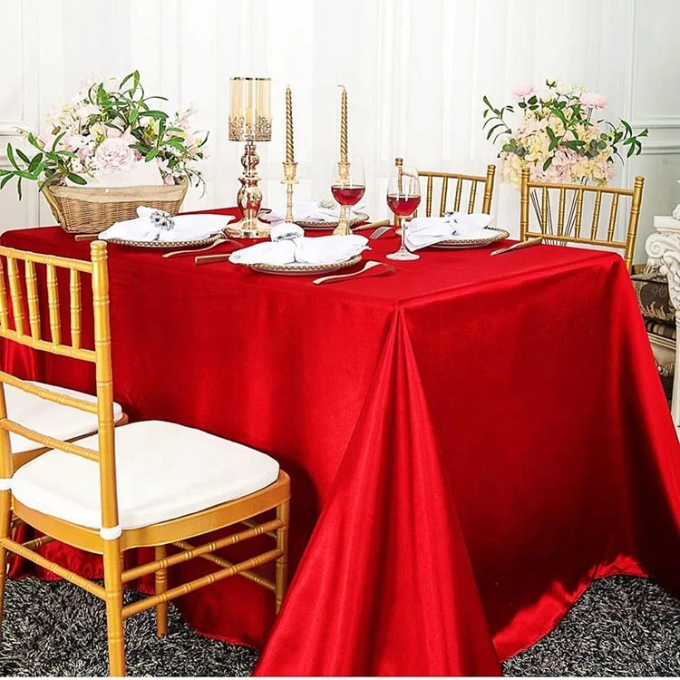 90x132 inch shiny satin fancy gold red banquet wedding rectangle table cloth