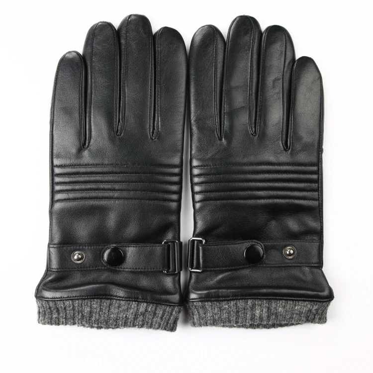 
Модные теплые зимние мужские кожаные перчатки с шерстяной подкладкой из натуральной овчины 