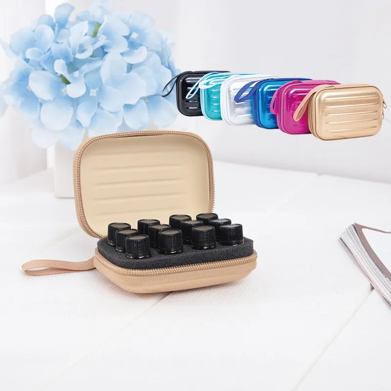 Жесткий косметический мешок EVA, переносной органайзер для хранения эфирных масел с карманом на молнии, 12 слотов, сумка для эфирных масел