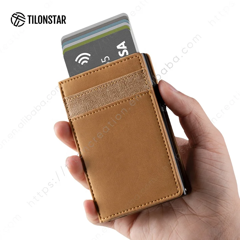 Новый запатентованный идеальный подарок RFID Блокировка защищает натуральную воловью кожу выдвижные кошельки двойного сложения металлические держатели для карт