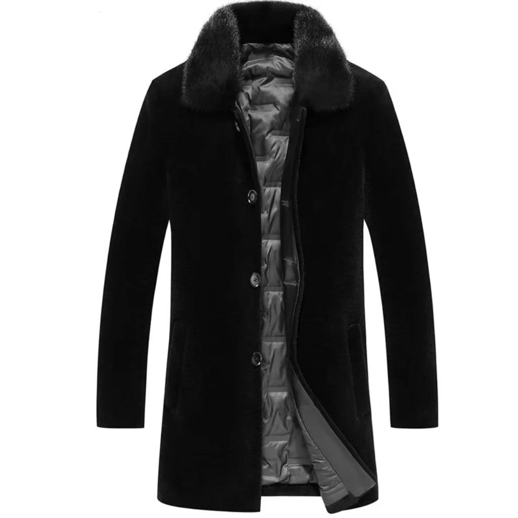 Wholesale Natural Sheep Fur Coat Custom Winter Warm Long Fur Coat Classic Style Luxury Mens Fur Coats