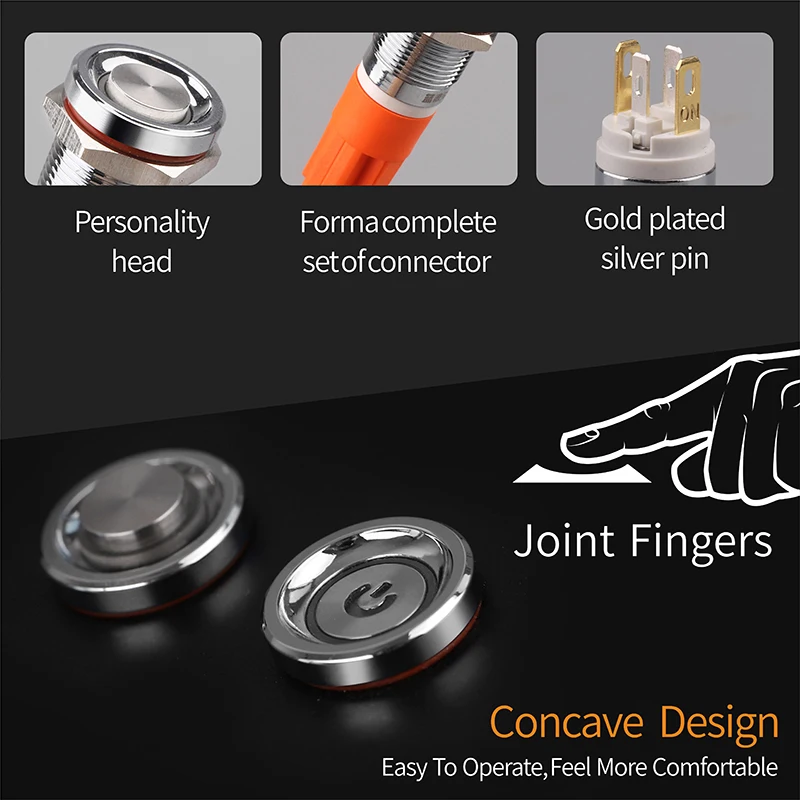 WINDOO 12E 12mm 7A high current 4 pin switch waterproof latching or momentary micro metal push button switch with LED 24V220V