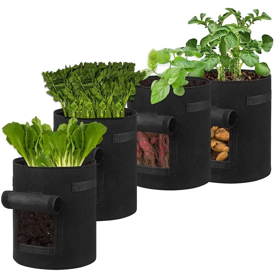 Thickened felt fabric growing containers with flap & Handles Garden grow bag for fruits vegetables