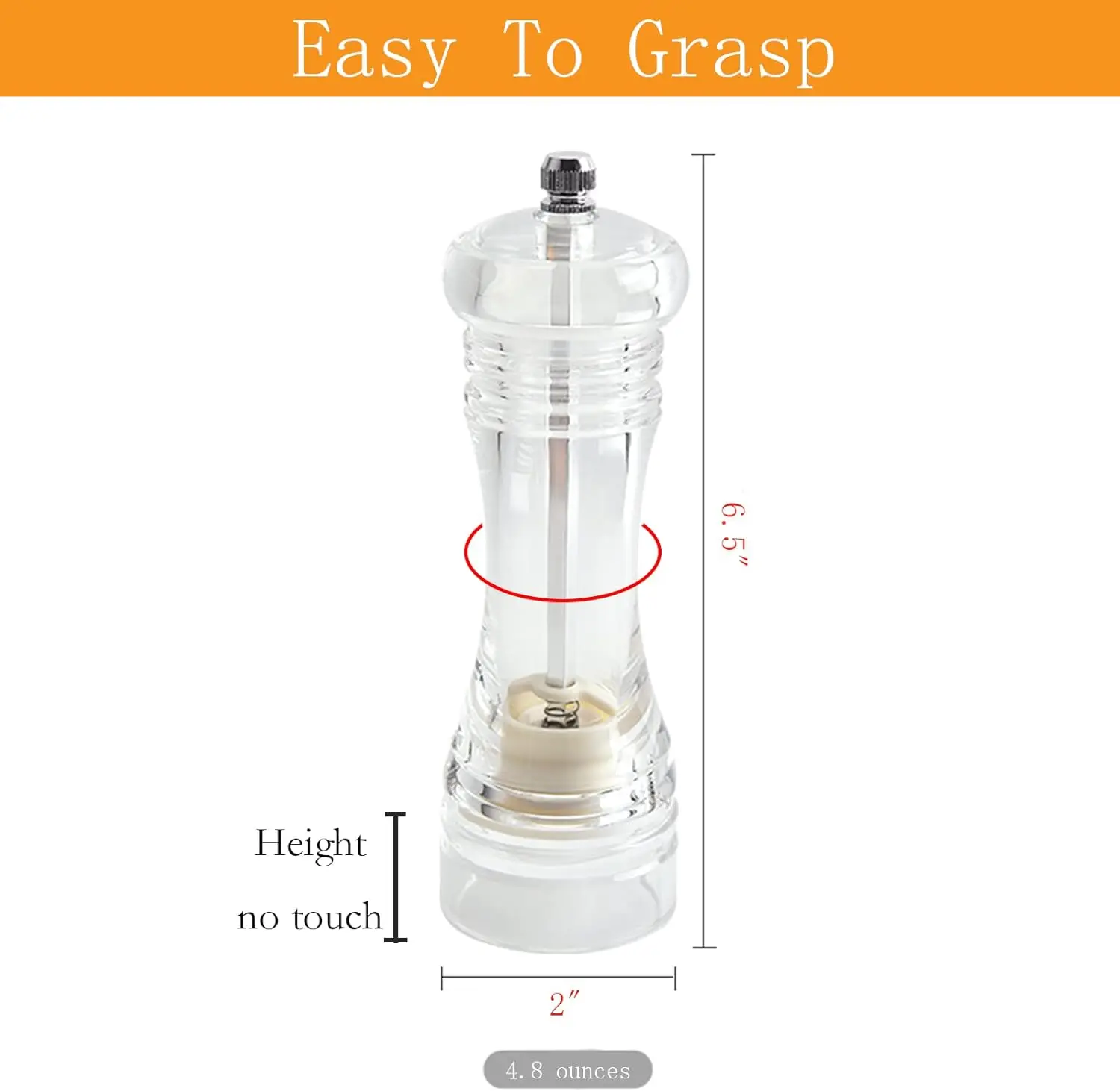 BST 6 inch Manual acrylic salt and pepper mill ceramic shaker kitchen transparent pepper grinder mechanism