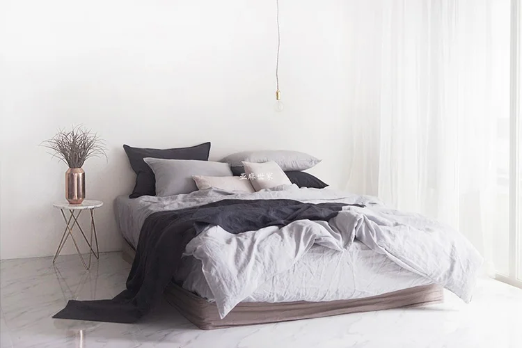 Luxury 4pcs Bedding Set Raw Dyed Premium Gray 100% Stone Washed French Belgian Flax Linen Fabric Bed Sheet Home