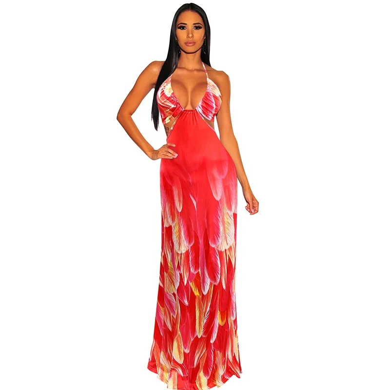 Wholesale Ladies Costume Women Long Halter Maxi Dress Bodycon Casual Bohemian Maxi Dresses Sundress