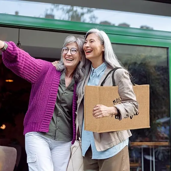 Eco Friendly Waterproof Burlap Gift Tote Bags With Custom Printed Logo Jute Tote Bag