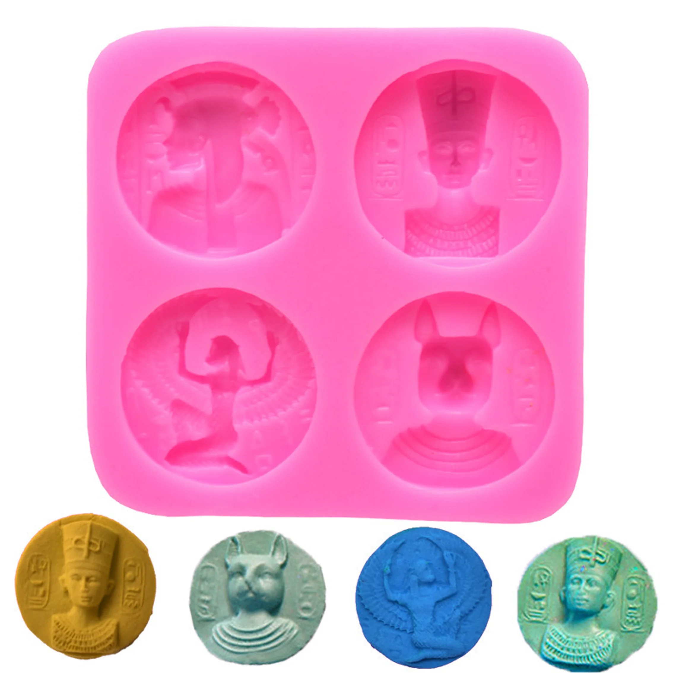 Eco Friendly Products 2023 Non Stick Ancient Egypt Pharaoh Gold Coin Cat God Sacrificial Maid Shape Silicone Fondant Soap Mold