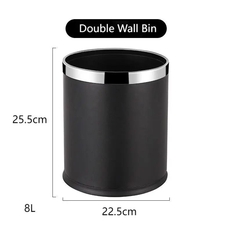 Commercial 10L Black Waste Basket Sanitary Bins Round Stainless Steel Bin Litter Recycling Bin Hotel Room