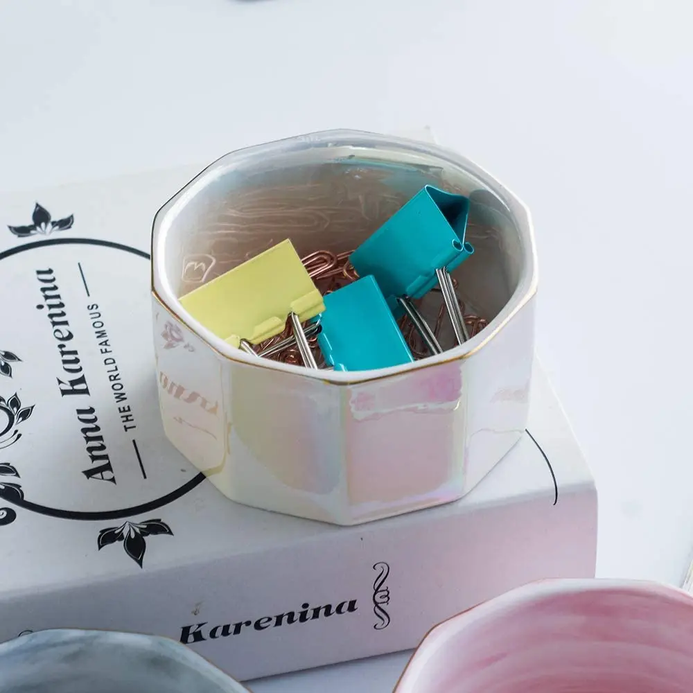Ceramic Marble Cute Paper Clip Organizer Office Binder Clip Holder Trinket Paper Clip Holder for Desk