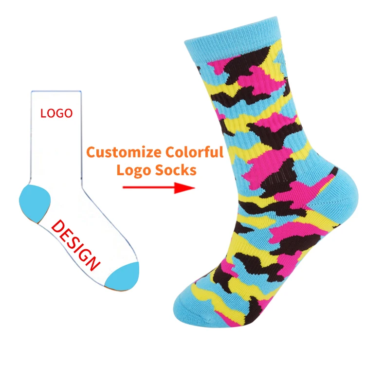 High Quality Hot Sale Fashion Colorful Camouflage Socks Men 100% Cotton Custom Socks Logo No MOQ