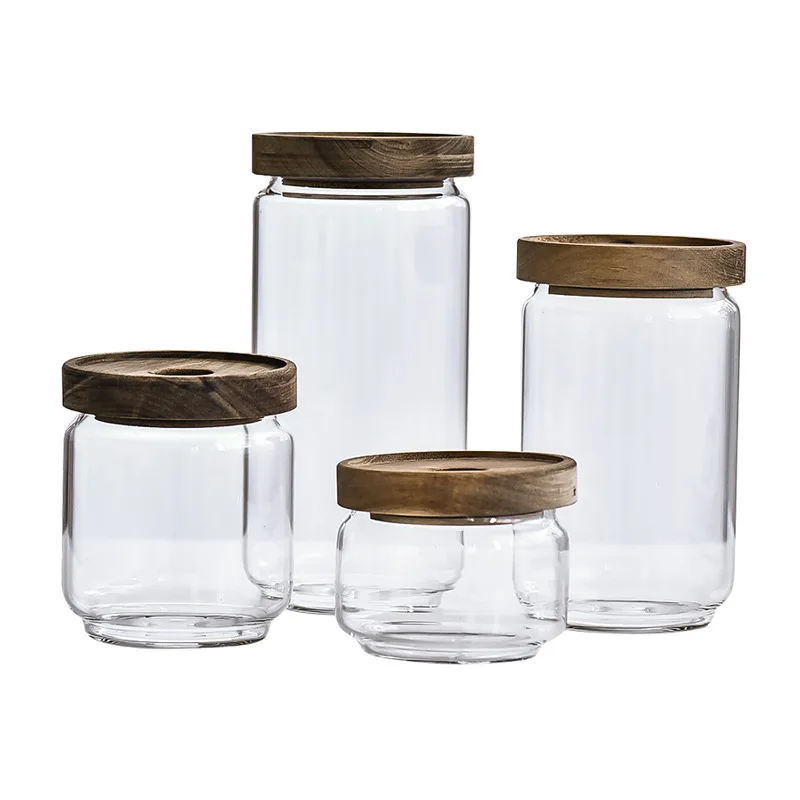 1510ml 1850ml 2900ml 3000ml 3 Liter Locking Bamboo Lids Large Glass Jar Big Food Storage Jars With Metal Clam Bamboo Lids Glass
