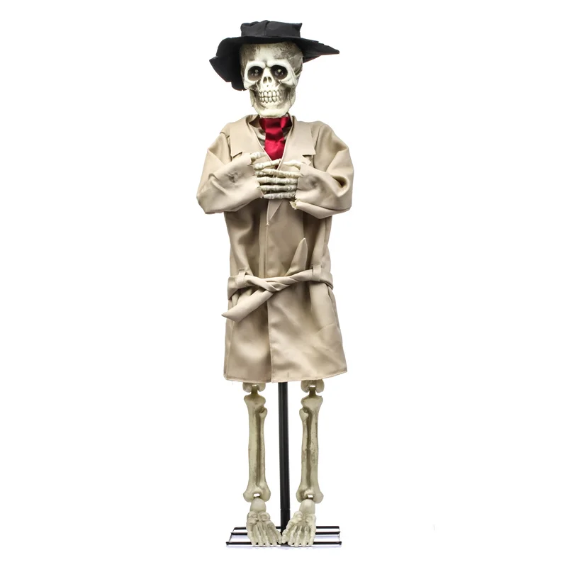 2023 New Design Realistic Skull Decor Wear Hat Clothes Halloween Decorations Skeleton With Lights