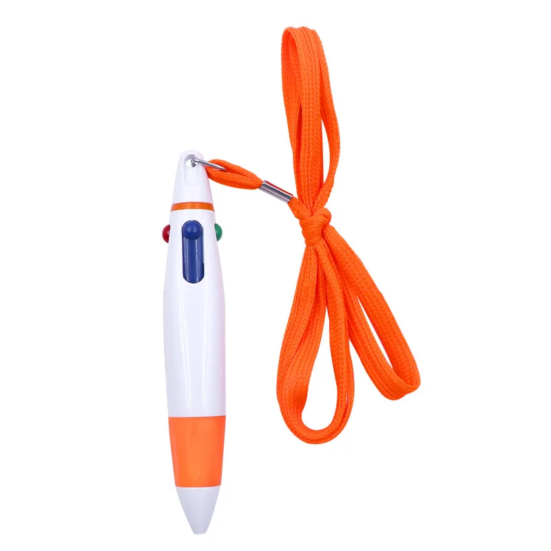 Creative lanyard 4 color ballpoint pen anti-loss mark gift pen color sheath push advertising pen wholesale