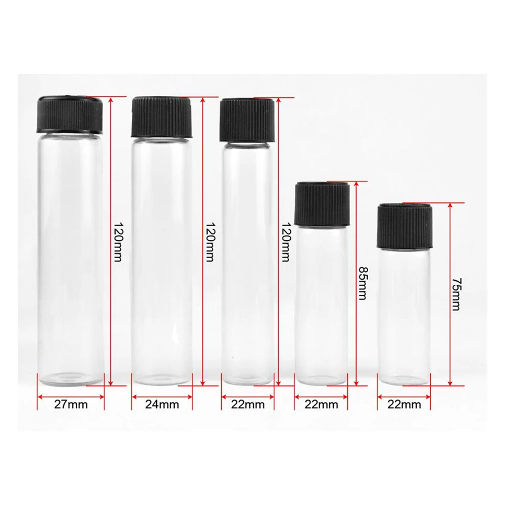 Wholesale Good Grade Shape Saffron Jar Safty Big Borosilicate Glass Tube With Black Lid