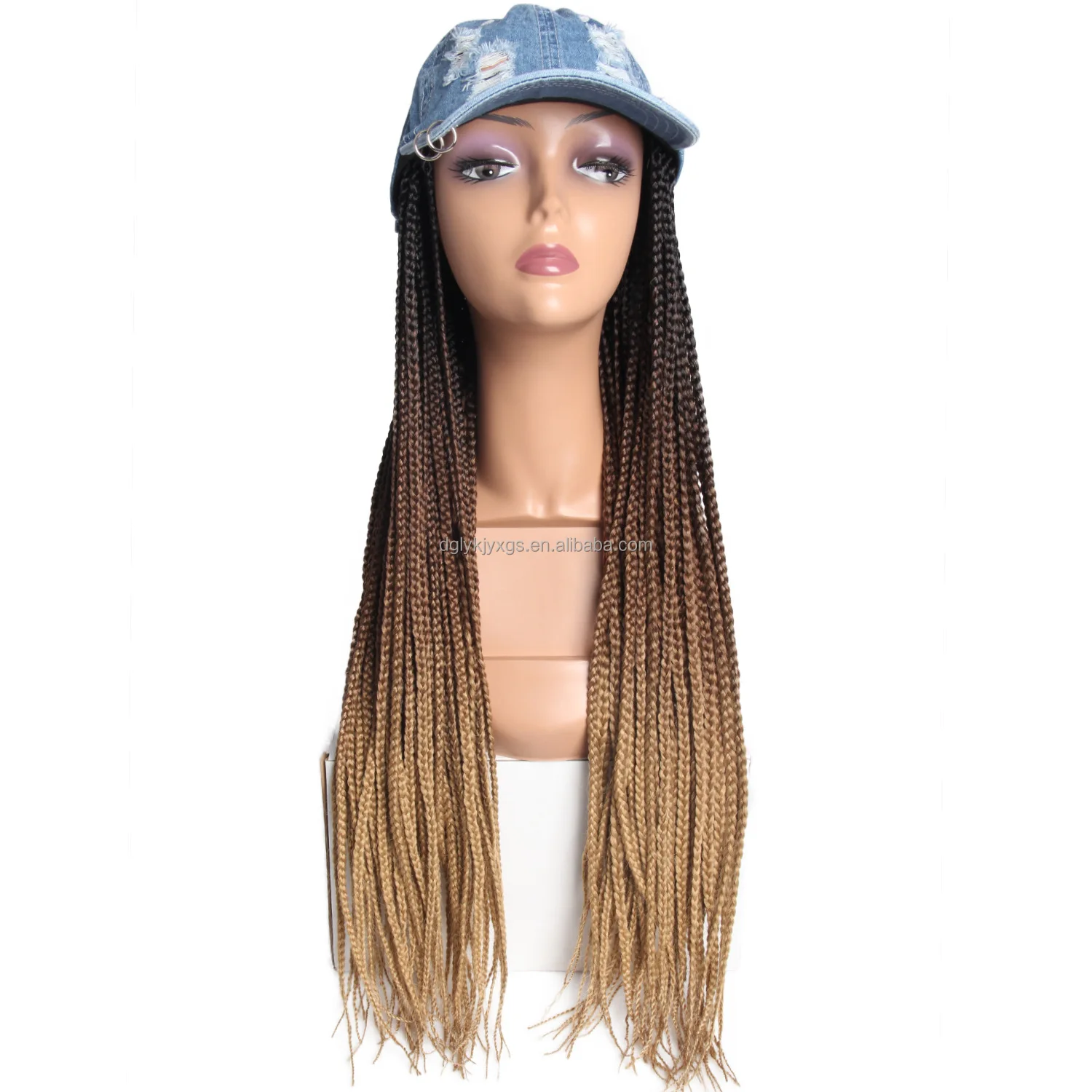 WM02  Triple braid hat hair Cowboy hat Wigs  Long Synthetic Hair Box Braids Cap Wigs