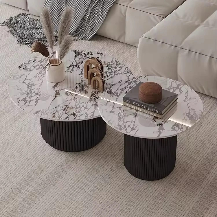 Light luxury round rock slab table side table combination modern minimalist designer special-shaped round Nordic coffee table