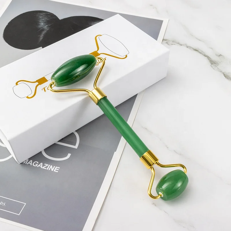 Fang Green Jade Roller Massage Face Double Head Vibrating Jade Roller