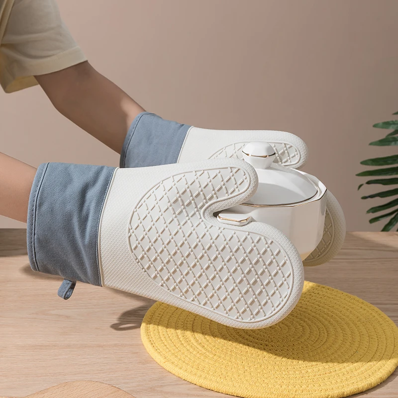 Andeya Small Moq Microwave Heat Resistant Grey White Silicone Smoker Oven Gloves for Kitchen