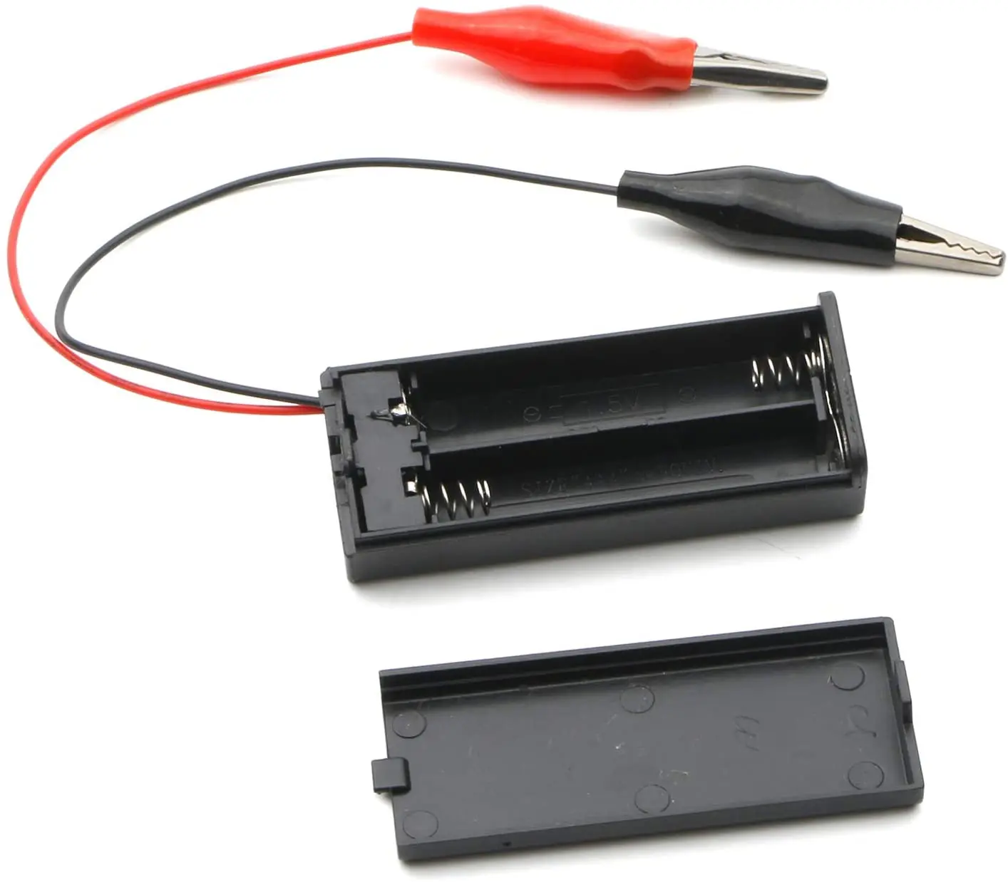 2 x AA Battery Holder Box with Alligator Clips.Switch and Cover 12V