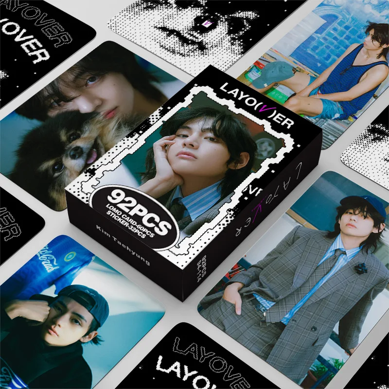 Лазерная коробка 92 фотокарточки V альбом Layover окружающий маленькие карты kim tae hyung Двухсторонние цветные LOMO