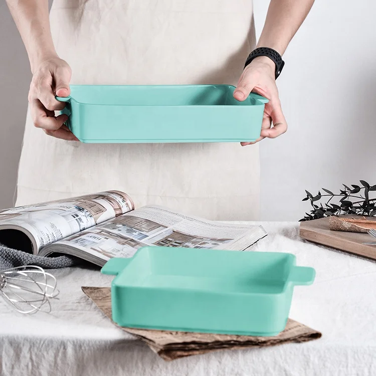 2 piece rectangular ceramic bakeware set color stoneware baking dish tray