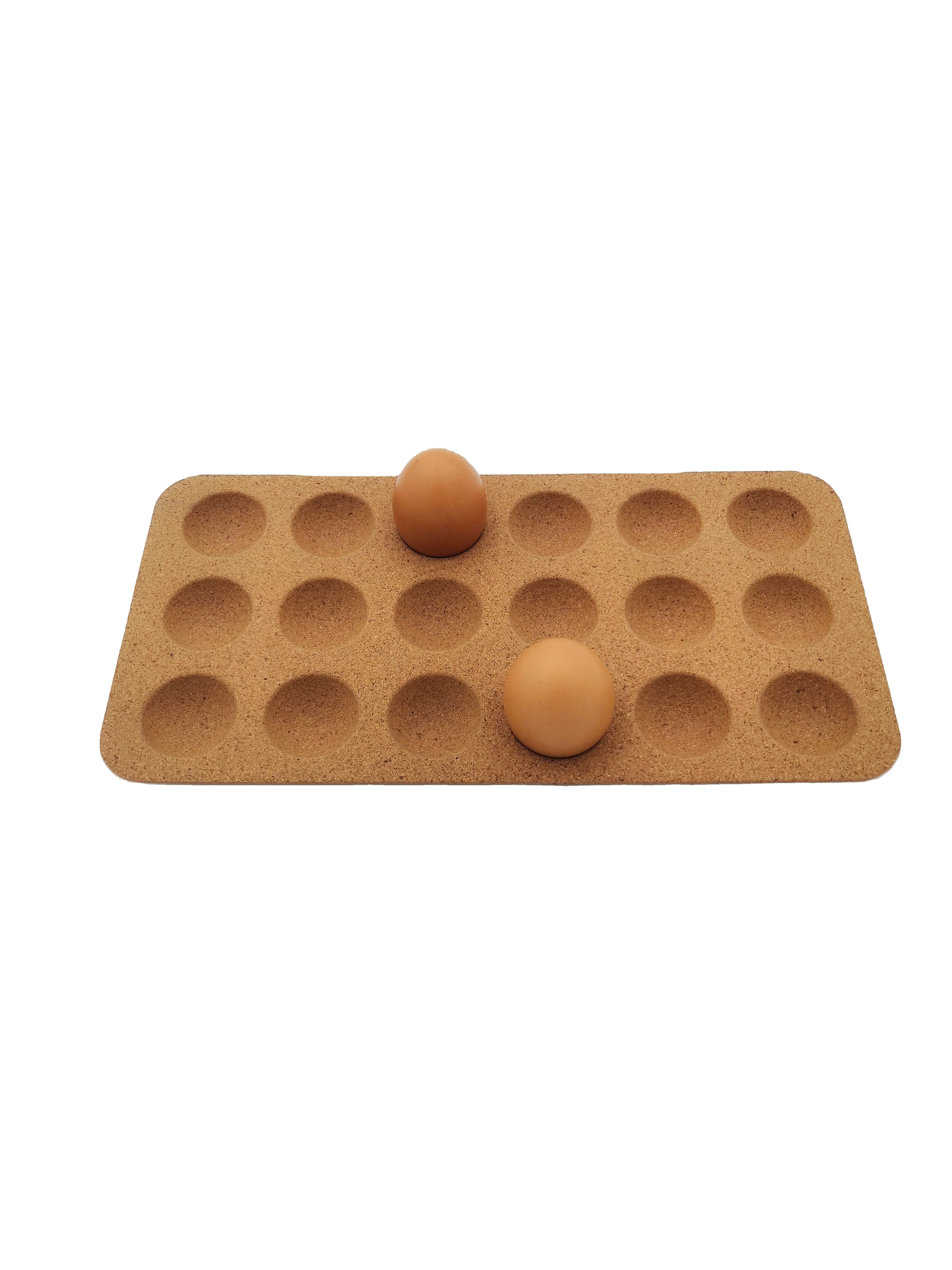 Amazon hot sale high quality cork holder for eggs with 12 grooves cork base wood base for kitchen in  refrigerator(fridge)