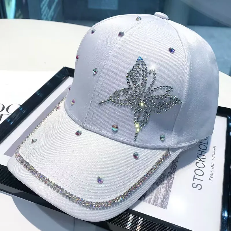 Baseball cap selling new diamond butterfly men and women general fashion leisure rhinestone baseball cap