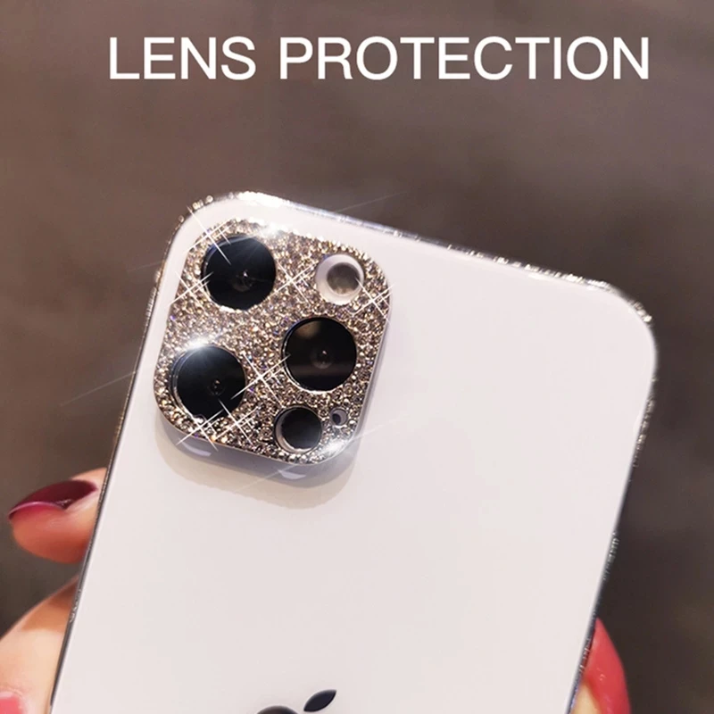Camera Protector For iPhone 15 Pro Max Bling Glitter Diamond Metal Lens Glass Film For iPhone 11 12 13 14 Plus 15 Pro Max