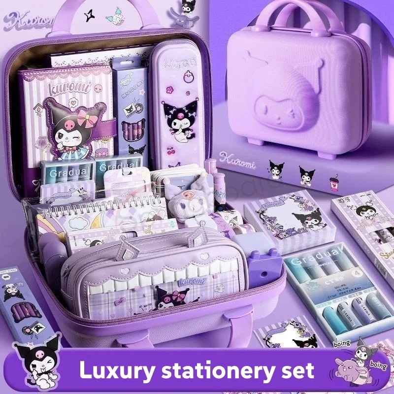 2024 Latest Sanrio Stationery Set Journal Set Eraser Pencil Notepad Notebook Pencil Case Highlighter Pens Kuromi My Melody