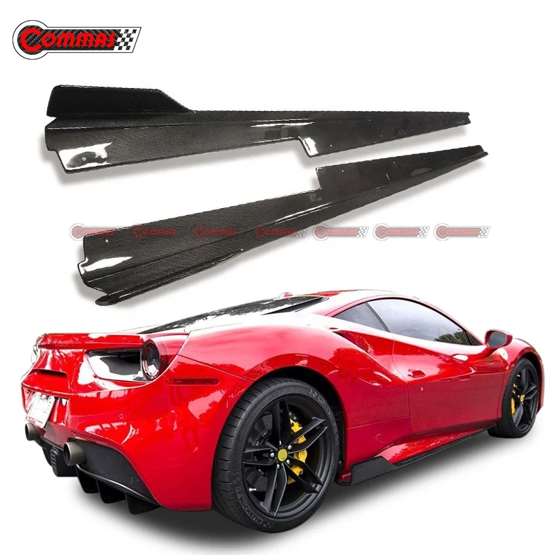 For Ferrari 488 Comtmas Style Carbon Fiber Add on Side Skirts Extensions