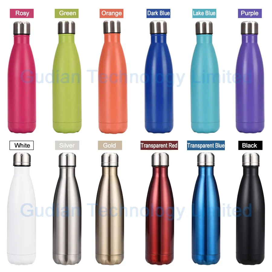 Custom logo printed cola shaped water bottle double wall stainless steel vacuum flasks & thermoses insulated drinking bottle