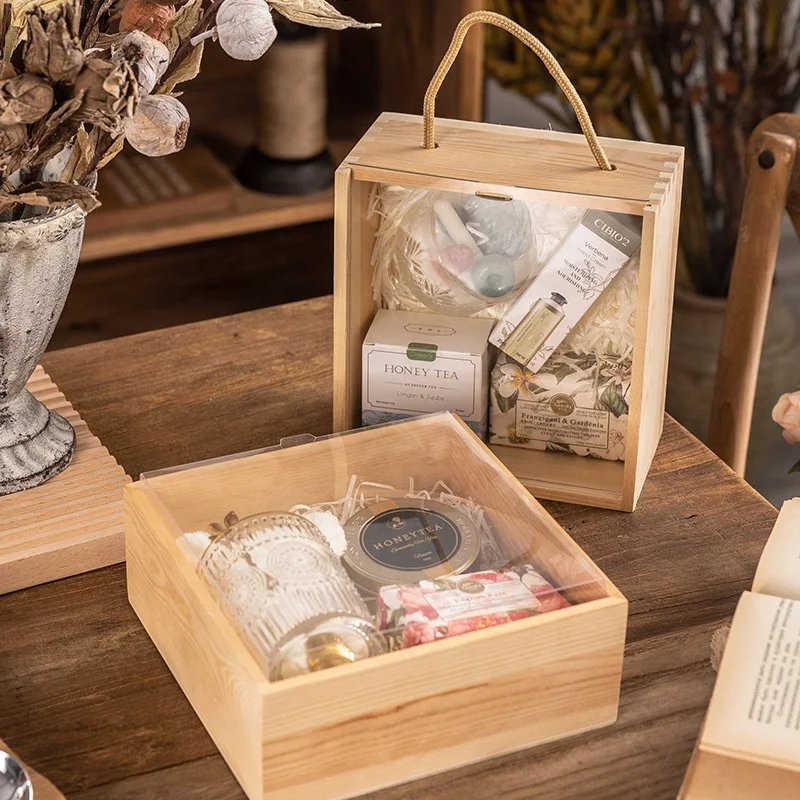 Chuanghua Custom Wood Christmas Gift Box Gift Boxes With  Acrylic glass Windows Gift Wooden Boxes With Handles