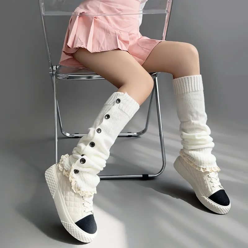 Single Breasted Botton Thick Long Chunky Boot Slouch Socks Wholesale High Knee Soft Custom Logo Women Winter Knitted Leg Warmers