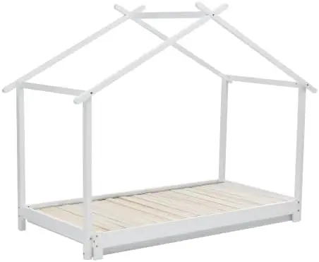 Cabin Bed 90/180 x 190 cm Solid Wood Convertible Floor Bed with Slatted Base Trundle