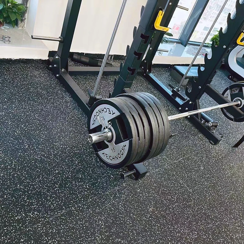 SBR+ EPDM Fire Retardant Gym Rubber Tiles Gym Floor Mats Black Prime Training Layer with Black Yellow Red Dots