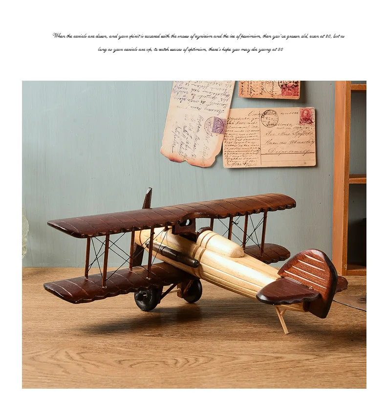 European retro and nostalgic wooden aircraft model, creative home decoration, handmade wooden craft