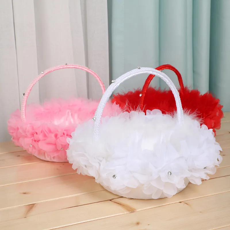 Wholesale Wedding Event Supplies Bride Bridesmaids Flower Basket Portable Flower Boy Basket Folding Lace Decoration