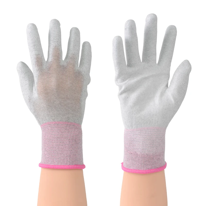Industrial Esd Protection Gloves Safe Pu Coated White Carbon Fiber Nylon Gloves Antistatic Working Glove