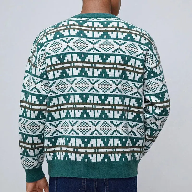 Custom logo jacquard sweater crew neck acrylic pullover autumn knit sweater for men